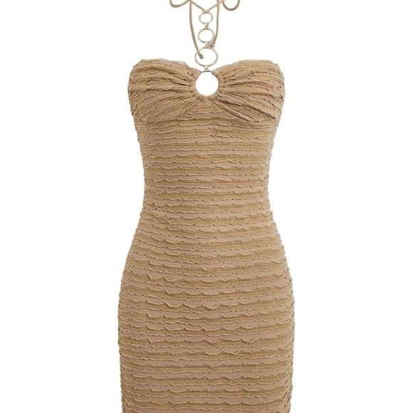 SHEIN Dresses & Skirts - SHEIN Tan Ribbed Midi Pencil Skirt Cocktail